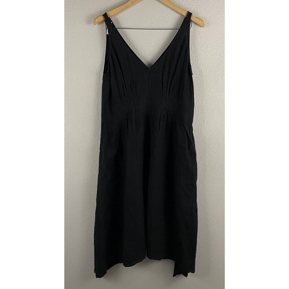 Velvet By Graham & Spencer Womens M Black 100% Linen Pleat Front Sharkbite Hem